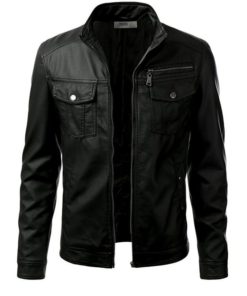 Mens Leather Jacket Front#MLJ06